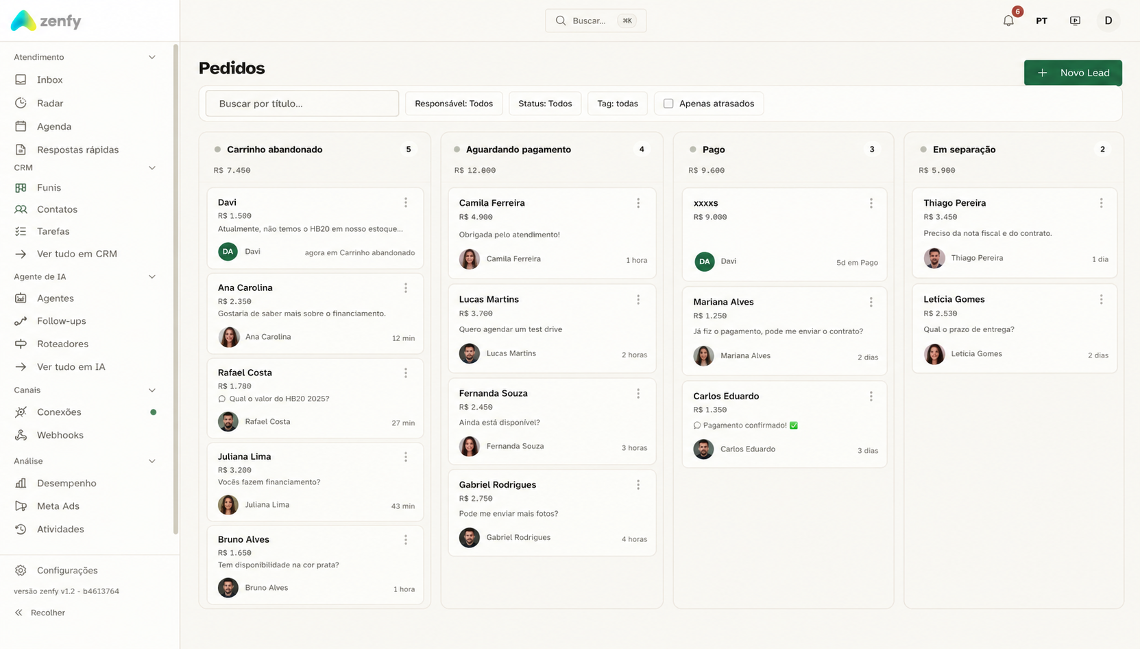 CRM de vendas — Zenfy
