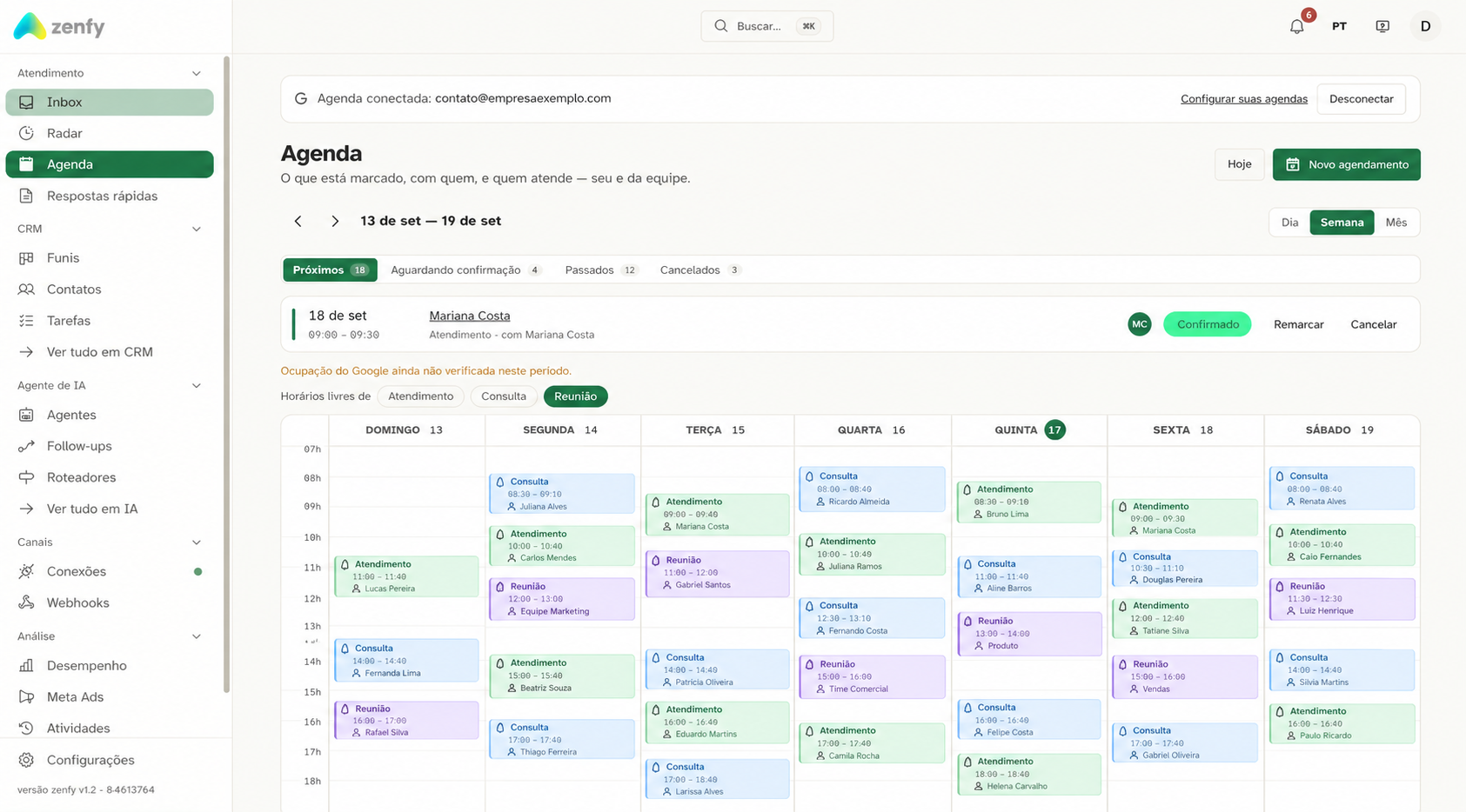 Agenda do Google conectada — Zenfy